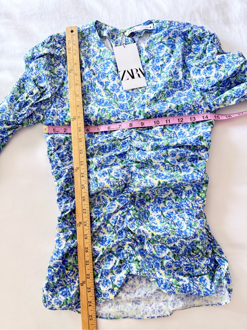 NWT Zara Blue White Floral Cotton Long Sleeve Top XS Garden Party - Picture 7 of 15